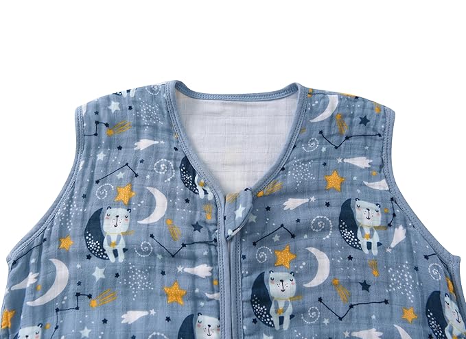 Baby Sleep Sack 12-24 Months Wearable Blanket for Babies 100% Organic Cotton 2-Way Zipper YKK 0.5 TOG Toddler Sleeping Sacks Muslin 1-2 T Blue Bears