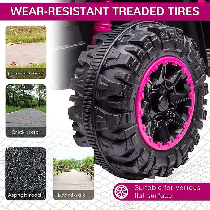Aosom 12V Kids ATV Quad Car with Forward & Backward Function, Four Wheeler for Kids with Wear-Resistant Wheels, Music, Electric Ride-on ATV for Toddlers Ages 3-5 Years Old, Pink