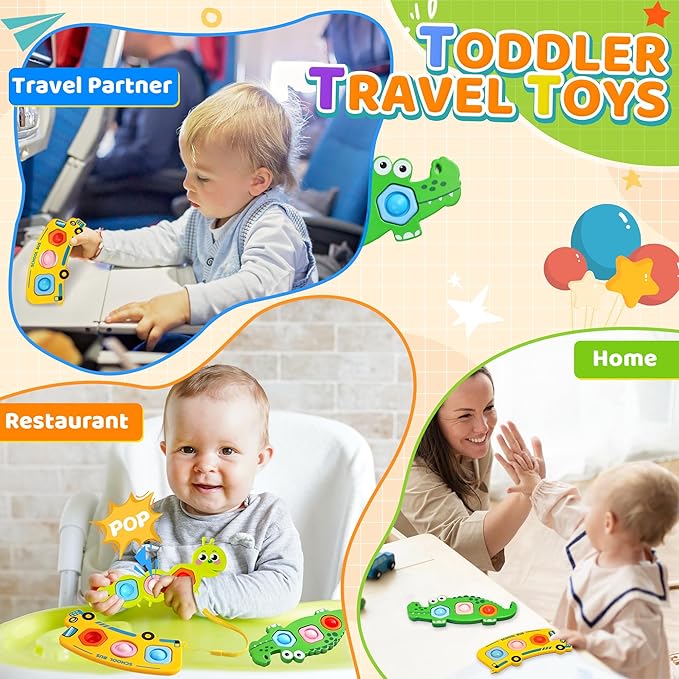 Christmas Stocking Stuffer 3PC Fidget Popper Sensory Toys for Toddlers Girls, Boys Gifts Goodie Bags Airplane Travel Activities Pop it Fidget Toys Valentine Day for 12+ Month Babies 1 2 3 Year Old