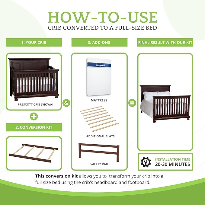 Full-Size Conversion Kit Bed Rails for Baby Cache Convertible Cribs - Solid Wood Rail - Toddler and Adult Bed Rail for Full-Size Beds - Essential Nursery & Baby Furniture (Rosewood)