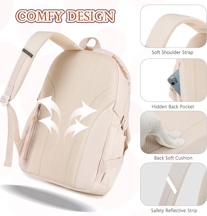 AO ALI VICTORY Backpack for Girls 3 PCS Cute School Backpacks Elementary Kids Book Bag with Lunch Box Pencil Case Set Laptop College Travel Back Pack Large Bookbags for Girl Teens Women Student White