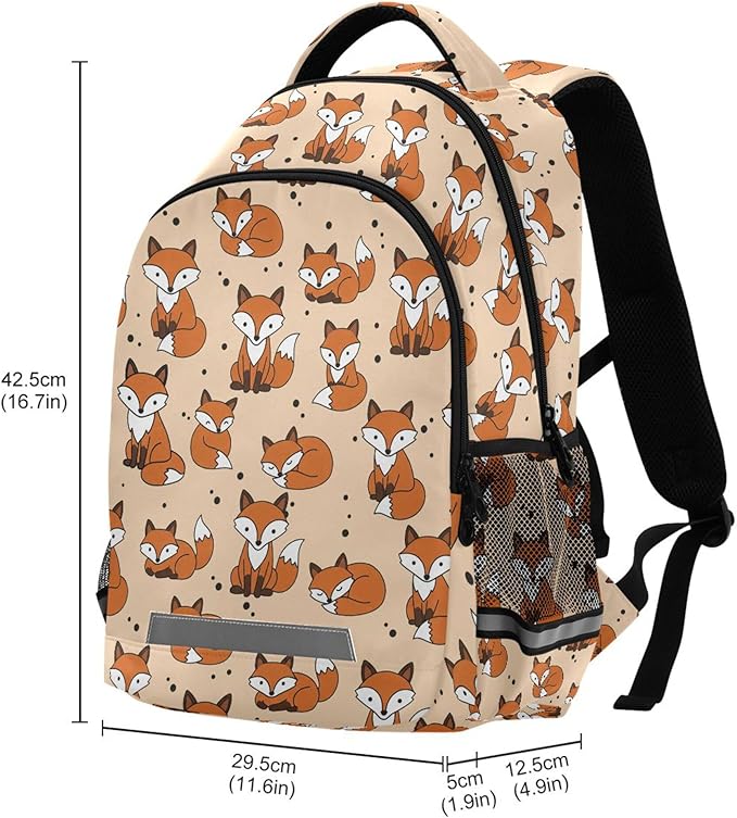 MNSRUU School Backpack with Chest Strap, Cute Fox Laptop Backpack, Travel Hiking Backpack for Boys Girls, Rucksack, Knapsack