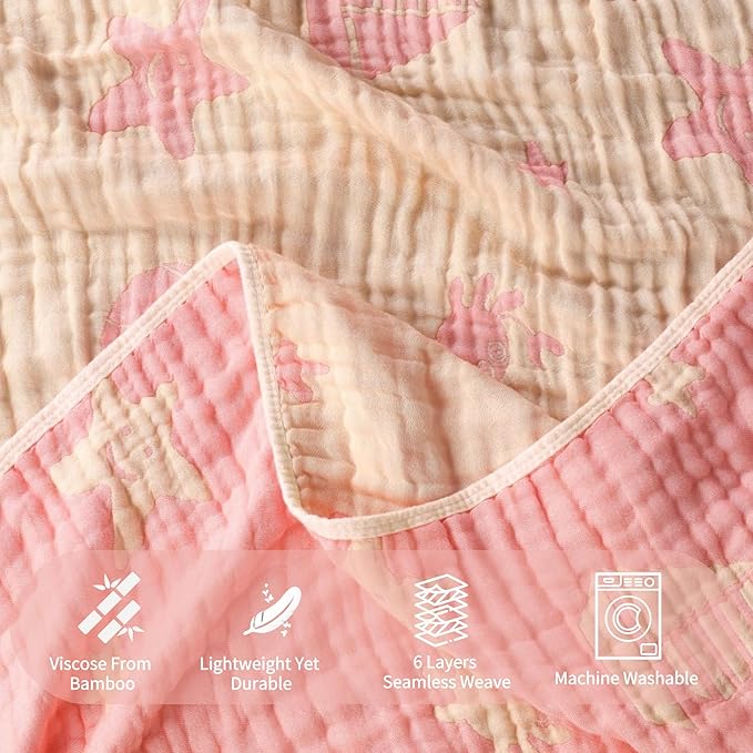 Ultra-Soft Muslin Baby Blanket (43x43 Inches,Pink Ocean, 1-Pack)