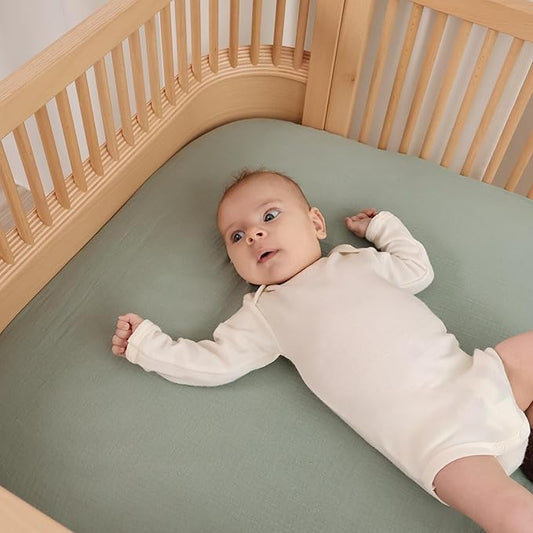 Crib Sheets – Organic Cotton Muslin Fitted Crib Sheet – Standard Size for Baby Boy and Baby Girl 28" x 52" Ultra-Soft and Breathable. (Roman Green)