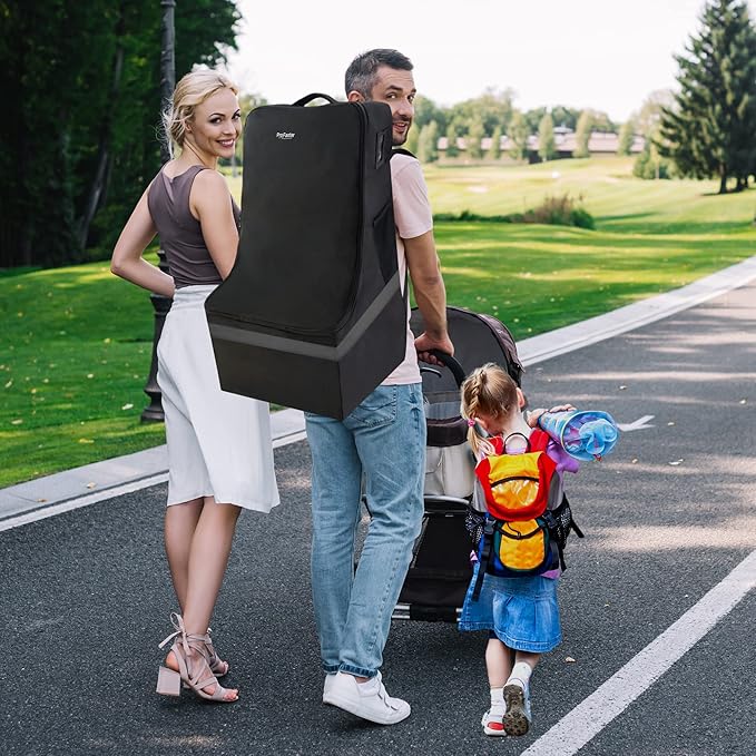 ProFaster Car Seat Travel Bag - Padded, Comfortable, Durable, Roomy Gate Check Carseat Cover Backpack Fits 3-in-1，Convertible, Booster & Infant Car Seats for Airplane, Airport, Gray