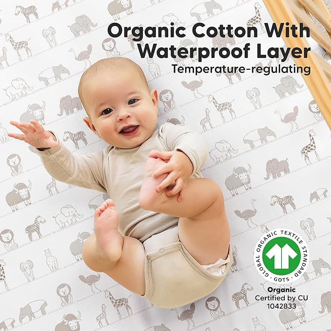 2-Pack Waterproof Crib Sheets for Girl, Boy - Organic Cotton 52X28 Fitted Crib Sheets Neutral, Crib Mattress Protector Sheets, Soft Toddler Bed Sheets,Washable Infant Fitted Baby Crib Sheets (Foxtrot)