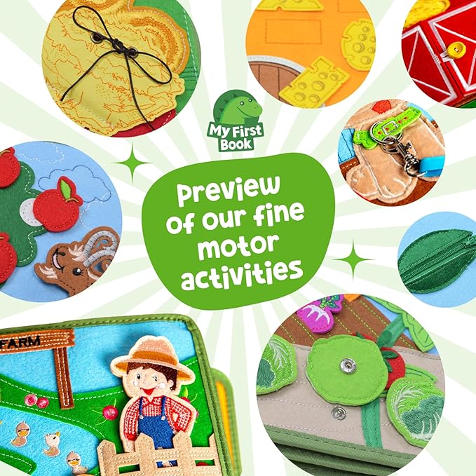 Montessori Busy Farm Book & Backpack Bundle, Interactive Quiet Book for Toddlers & Preschoolers, Educational Early Learning Travel Toy with Waterproof Backpack, Back-to-School Gift