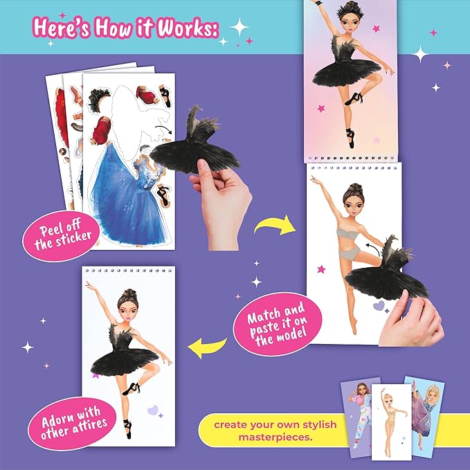 BSCOOL Sticker Dress-Up Dancers. Sticker Activity Book for Kids. Learn Girls Fashion Design, Dancer Poses with Sticker, and Guide for Kids 5 and up. Girls Fashion Paper Dolls Dress up Games