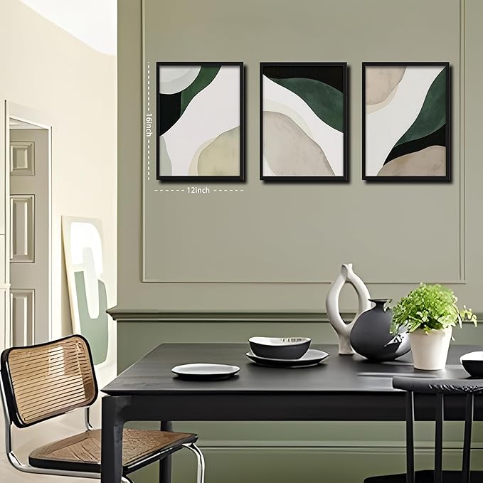 Framed 3D Textured Green Abstract Wall Art, Modern Abstract Wall Decor Paintings, Contemporary Minimalist Neutral Artwork Posters Prints Pictures for Living Room Bedroom Home Decor 12x16 Inch