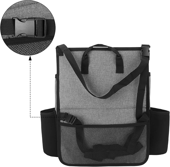 LUXJA Car Front Seat Organizer with Laptop and Tablet Storage Pockets, Car Seat Organizer with Back Adjustable Straps, Gray