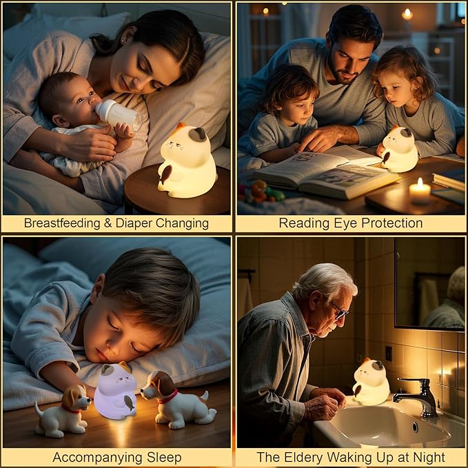 FAMIDUO Greedy Cat Night Light for Kids,3 LevelsDimmable Cute Kitty Nursery Nightlight with Touch ColorChange, Squishy Silicone Rechargeable Bedside Lampfor BabyPregnant Mom/Elderly/Adults