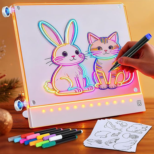 Rechargeable LED Drawing Board for Kids with Tracing Pages, Lumi Board Magnetic Light Up Acrylic Dry Erase Board, LED Note Board with 4 Magnets, Valentines Day Gifts Toy for Kids/Girls