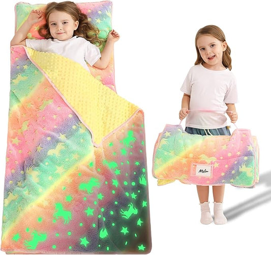Toddler Nap Mat with Pillow and Blanket, Extra Large Rolled Napping Mats,Slumber Bags for Boys Girls,Kids Sleeping Bag for Daycare, Preschool Travel Camping