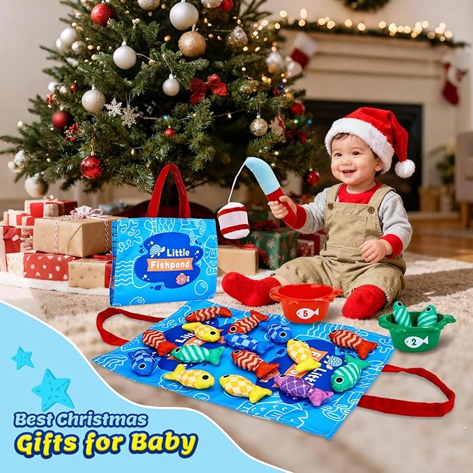 Montessori Toys for 1 Year Old Boy Girl Birthday Gift- Cloth Fishing Game for Toddler1-3 for Grandkids with Stacking Cups Learning Educational Toys Baby Toys 12-18 Months