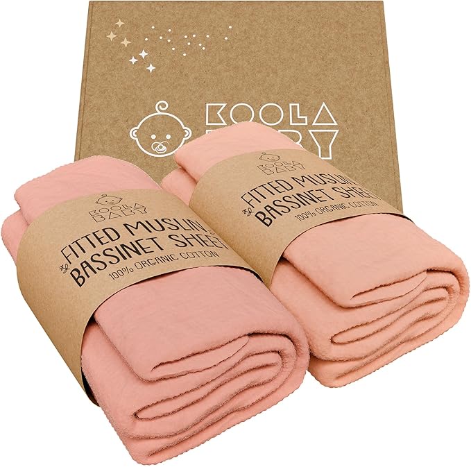 Bassinet Sheet for Bassinet Mattress - 100% Organic Muslin Cotton - Snuggly Soft & Cozy Sheets Fitted for Maxi COSI Iora, Angelbliss, Baby Joy, & Kids Club Bedside Sleeper - 2 Pack