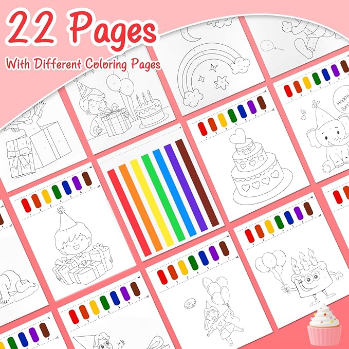 Paint with Water Coloring Books for Toddlers, Watercolor Painting Book and Drawing Art Paper for Kids Ages 3 4 5 6 7 8 Years Old, Happy Birthday Art Craft for Drawing with Brush