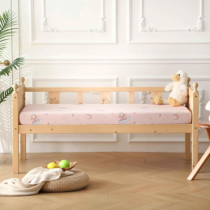 SDY Jersey Crib Sheets for Baby Girls,52”x28”x8,2 Pack,Pink Bunny Easter Day Style Standard Oval/Retangle Crib Mattress Sheets for Toddler,Super Soft Breathable