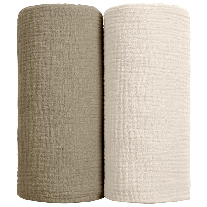 lulumoon Muslin Swaddle Blanket Baby - Cotton Swaddling Blanket Soft Baby Receiving Blankets Neutral 2Pack(Olive)