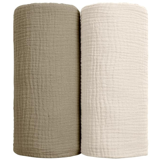 lulumoon Muslin Swaddle Blanket Baby - Cotton Swaddling Blanket Soft Baby Receiving Blankets Neutral 2Pack(Olive)