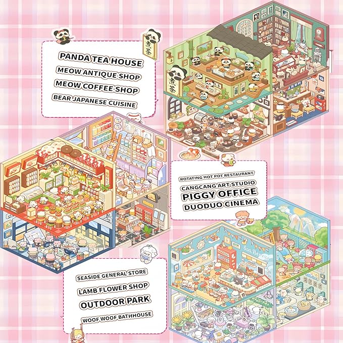 20 Sets 3D Sticker Therapy Scene Material Book,DIY 3D House Stickers Set for Adults,Rich Collection of 3D Space Stickers and Storage Spiral Notebook,Room Stickeer Book for Adults Kids