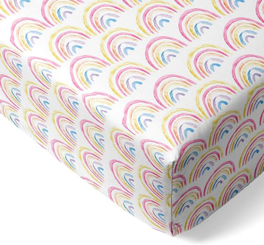 Little Sleepies Baby Crib Sheets, Buttery Soft Viscose from Bamboo Crib Sheets for Boys & Girls, Toddler Bed Sheet, Mini Crib Mattress Sheet, Super Stretchy & Elasticized (Pastel Rainbows)