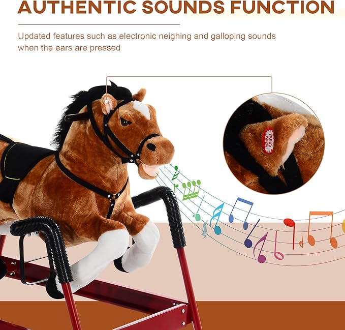 Qaba Durable Plush Toddlers Spring Rocking Horse, Bouncing Rocker Toy with Realistic Sounds