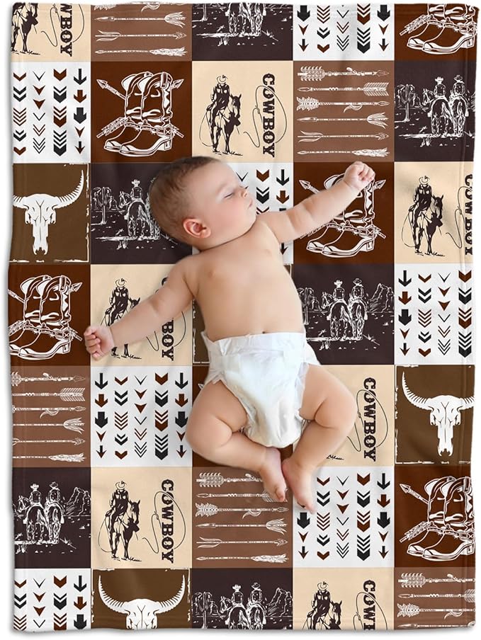 Western Blanket, Western Decor for Nursery Room, Baby Blankets for Boys Girls, Cowboy Baby Blankets, Western Baby Stuff, Soft Warm Lightweight Nursery Bed Blanket for Newborn Toddlers (01, 50x60 in)