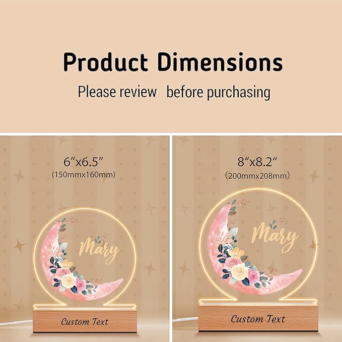 IOUMAM Personalized Baby Gifts for Kids, Custom Moon Flower Acrylic Plaque Name Night Light for Toddler, Unique Birthday Newborn Baby Shower Gifts for Boys Girls Nursery Bedroom Room Decor