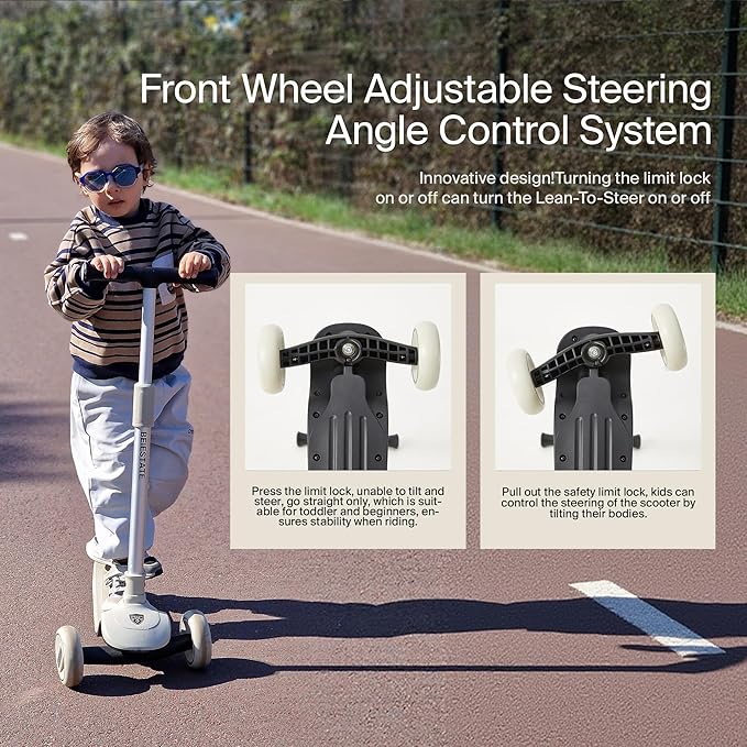 Kick Scooter for Kids Ages 3-18, Max 220 Lbs, Toddler Scooter with Adjustable Lean-To-Steer Switch, Foldable, Wide Anti-Slip Deck, Lightweight, 4 Adjustable Heights, Light up 3 Wheel Scooter