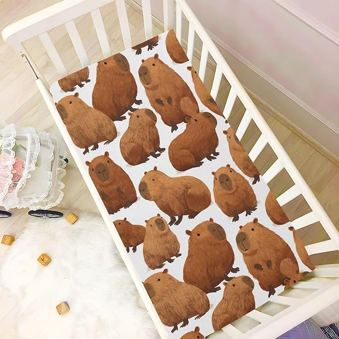 Cute Capybara Crib Sheets Soft Breathable Fitted Baby Crib Sheets Mattress Cover for Girls Boys, 52" x 28" x 9"
