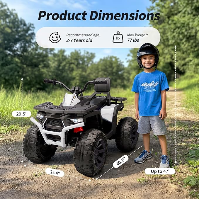 Kids ATV 4 Wheeler, 24V Ride On Toys Car for Big Kids with 400W Motor, 2 Seater - White