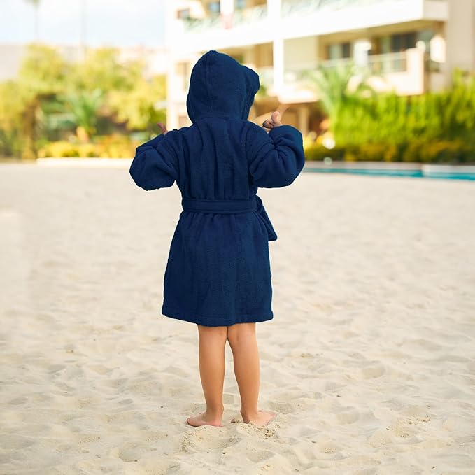 BAGNO MILANO Kids Organic Turkish Cotton Hooded Beach Cover-Up Towel, GOTS Certified, for Boys and Girls (Navy, 3-4 Years)