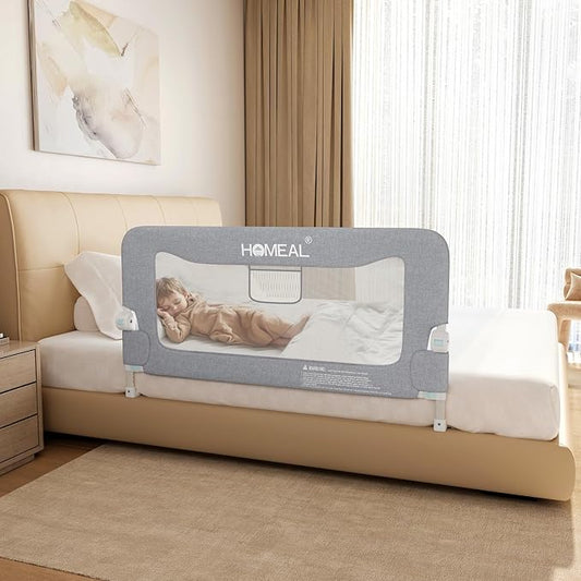 HOMEAL Bed Rail for Toddlers，47" x 26" Grey, Long Tall Foldable Baby Bed Rail Guard for Easy Use and Storage, U-Shaped Base Width Increased by 4", Suitable for Twin, Full, Queen, King Size Bed