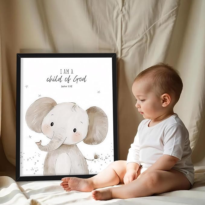 Nursery Wall Art, Kids Bible Verse Animal Canvas Wall Decor Paintings, Cute Safari Christian Pictures Posters Prints for Kids Boys and Girls Room Bedroom 16x24 Inch Wood Framed