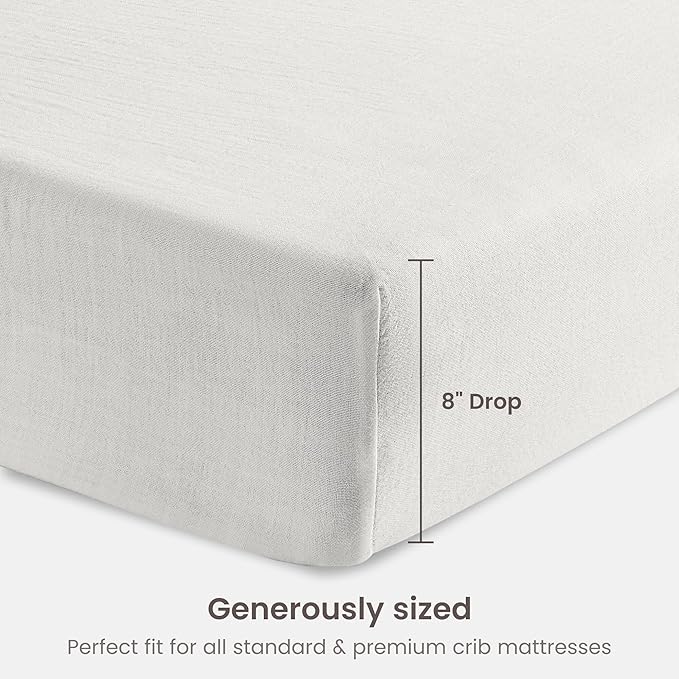 Bioweaves Organic Cotton Muslin Crib Sheet, GOTS Certified Fitted Crib Mattress Sheet, Extra Soft & Breathable for Toddler, Baby Boys & Girls, 52" x 28”, 8 Inch Pocket, White