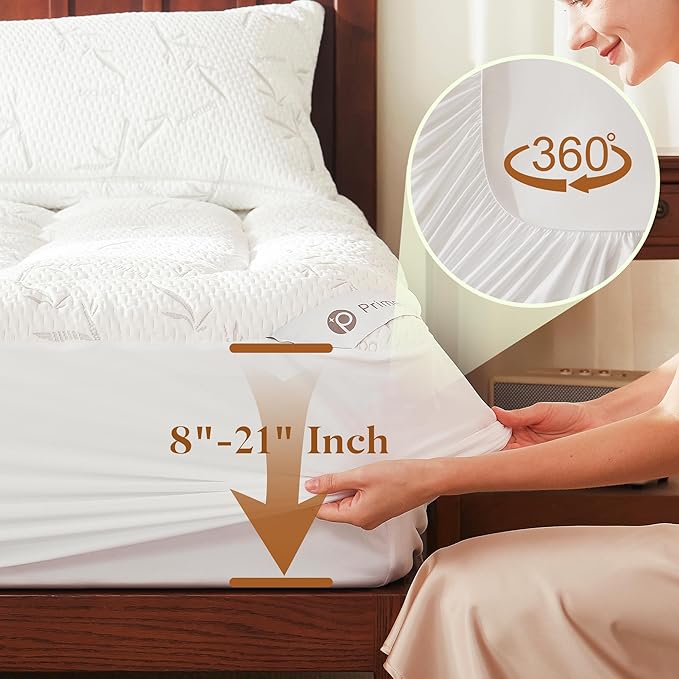 100% Waterproof Full Size Mattress Topper, Thick Pillow Top Mattress Pad，Up to 21 Inch Deep Pocket, Soft Breathable Mattress Pad for Back Pain, Protector Cover(White)