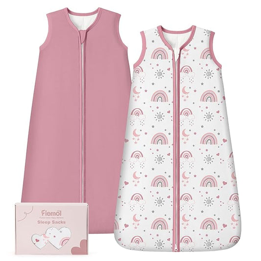 Rayon Made from Bamboo Baby Sleep Sack 18-24 Months, 1.0 Tog Baby Wearable Blanket, Soft Sleeping Bag for Infant Toddler Babies with 2-Way Zipper 2 Pack (X-Large) Pink Rainbow