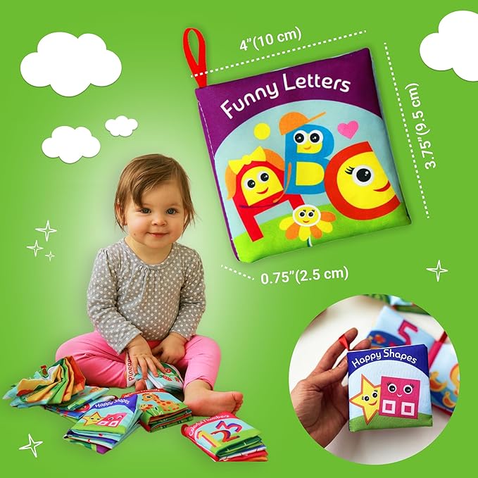 BabyBibi Cloth Books for Babies (Set of 6) - Premium Quality Soft Books for Babies. Touch and Feel Crinkle Paper. Cloth Books for Early Children's Development.