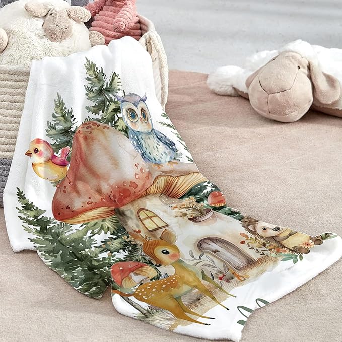 Custom Baby Crib Bedding Set, Personalized Name Mushroom House Design Crib Set 3 Pcs, Soft Double Layer Blanket, Crib Sheet & Room Rug, Ideal Nursery Decor Gift for Baby Girls Boys