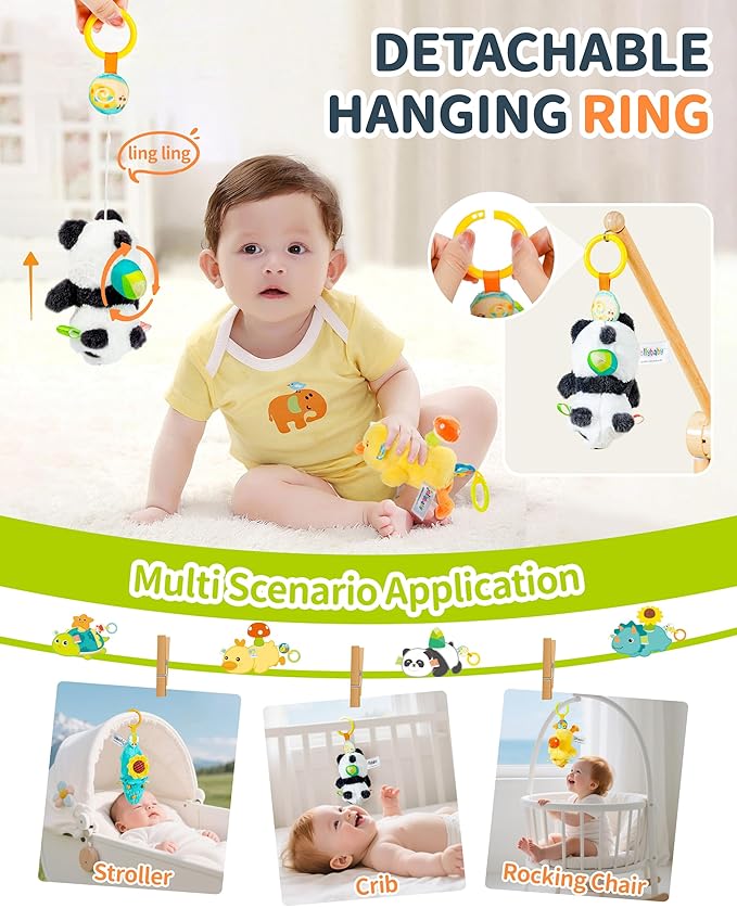 Jollybaby Baby Rattles & Soft Plush Hanging Toy for Stroller Crib car seat and Play Gym, Sensory Developmental Vibrating Toys for Newborn, Baby Christmas Stocking/Socks Stuffers Gifts - Duck