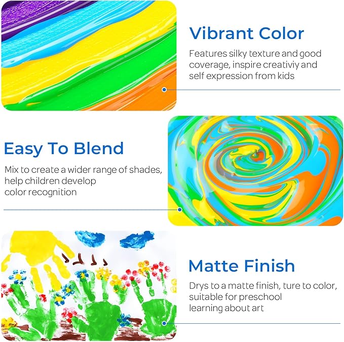Smallbudi 8 Colors Large Washable Paint Set for Kid (8.45oz,250 ml), Bulk Paint Supplies Non Toxic Children Tempera Paint for Art, Craft, DIY, Poster & Finger Paint, Face, School Home Classroom Party