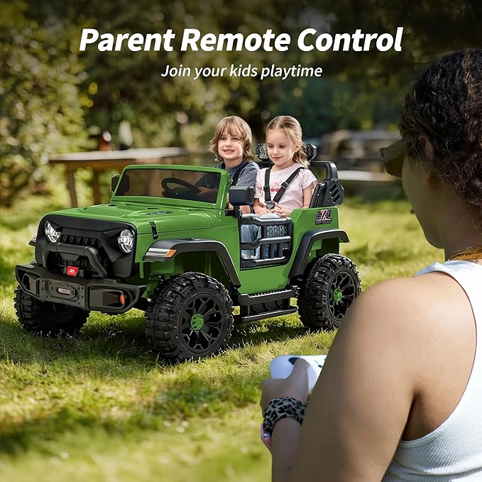2 Seater Ride on Car Toy, 24V 4WD Electric Car for Kids 4-8 with Remote Control, 4x200W Motors, Capacity 150 lb - Army Green