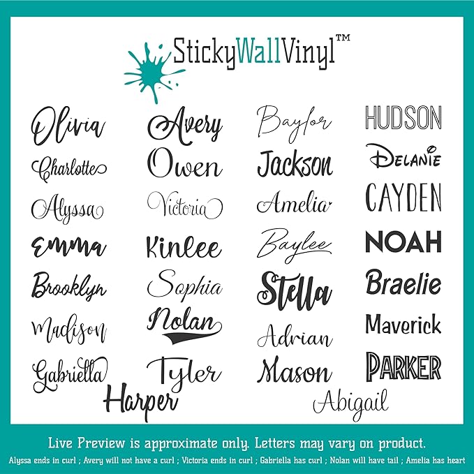 Name Wall Decal Sticker - Multiple Font Custom Baby Name - Nursery Wall Sticker - Baby Girl Baby Boy Room Wall Decor - 130528PRE