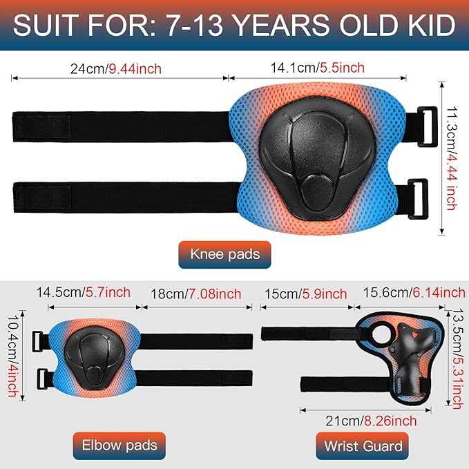 Kids Protective Gear Set Knee Pads for Kids 3-14 Years Toddler Knee and Elbow Pads with Wrist Guards 3 in 1 for Skating Cycling Bike Rollerblading Scooter