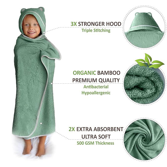 Premium Toddler Towels with Hood - Extra Soft Rayon from Bamboo Toddler Bath Towel (Green)