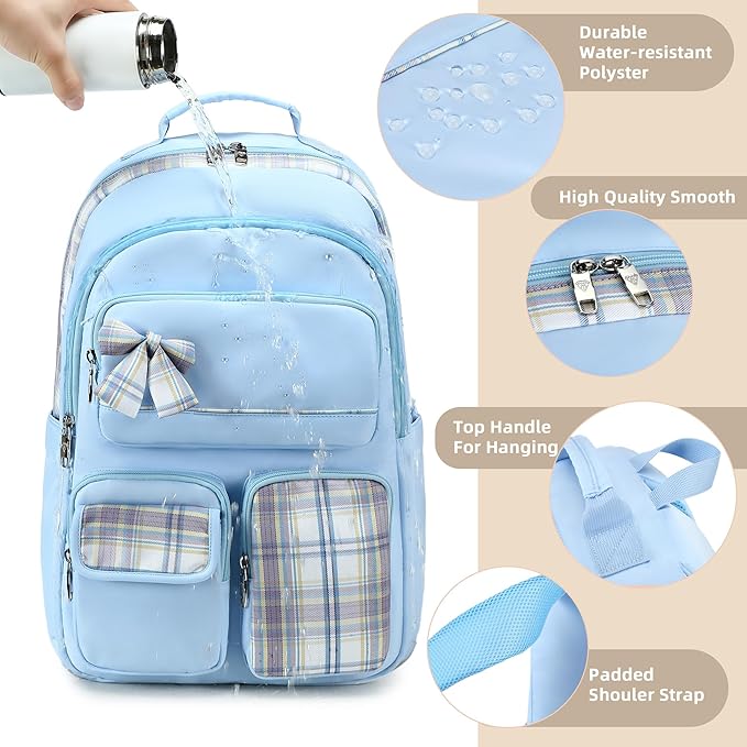 KIDNUO Backpack for Girls,School Backpacks for Teen,Cute College Bags for Women Students Large Bookbag 15.6 Inch Laptop Bag Back Pack Kids Kindergarten Elementary Casual Travel Daypacks Blue