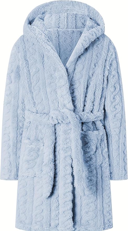 Umeyda Girls & Womens Twist Fleece Robes, Hooded Soft Warm Bath Robe for Kids Womens Fuzzy Bathrobe for Gifts