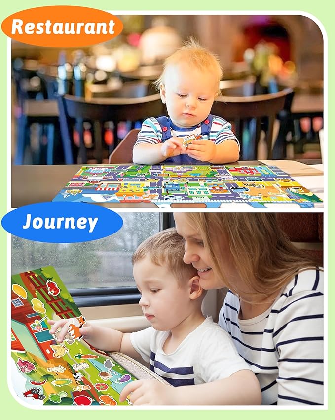 Benresive Reusable Sticker Books for Toddlers, 3 Sets Travel Stickers for Kids, Toddler Sticker Book, Crafts Activities for Toddlers, 3 and Up Birthday Gifts Travel Toys