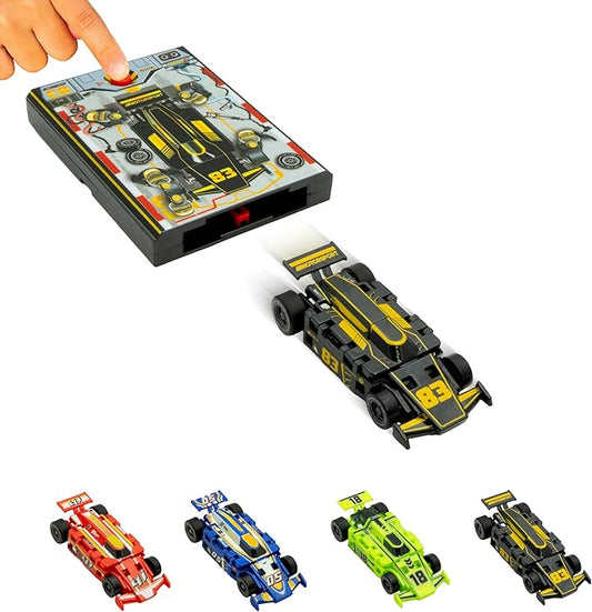 FLAT 2 FAST Original Speed Card Racer – Flat Car Racer and Pocket Size Racecar Launcher with Real Rubber Tires for High-Speed Racing – Load, Launch, Race! – Onyx Black