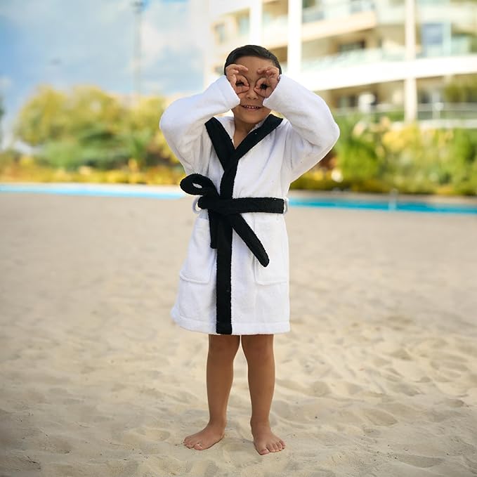 BAGNO MILANO Kids Organic Turkish Cotton Hooded Beach Cover-Up Towel, GOTS Certified, for Boys and Girls (Panda White, 5-6 Years)